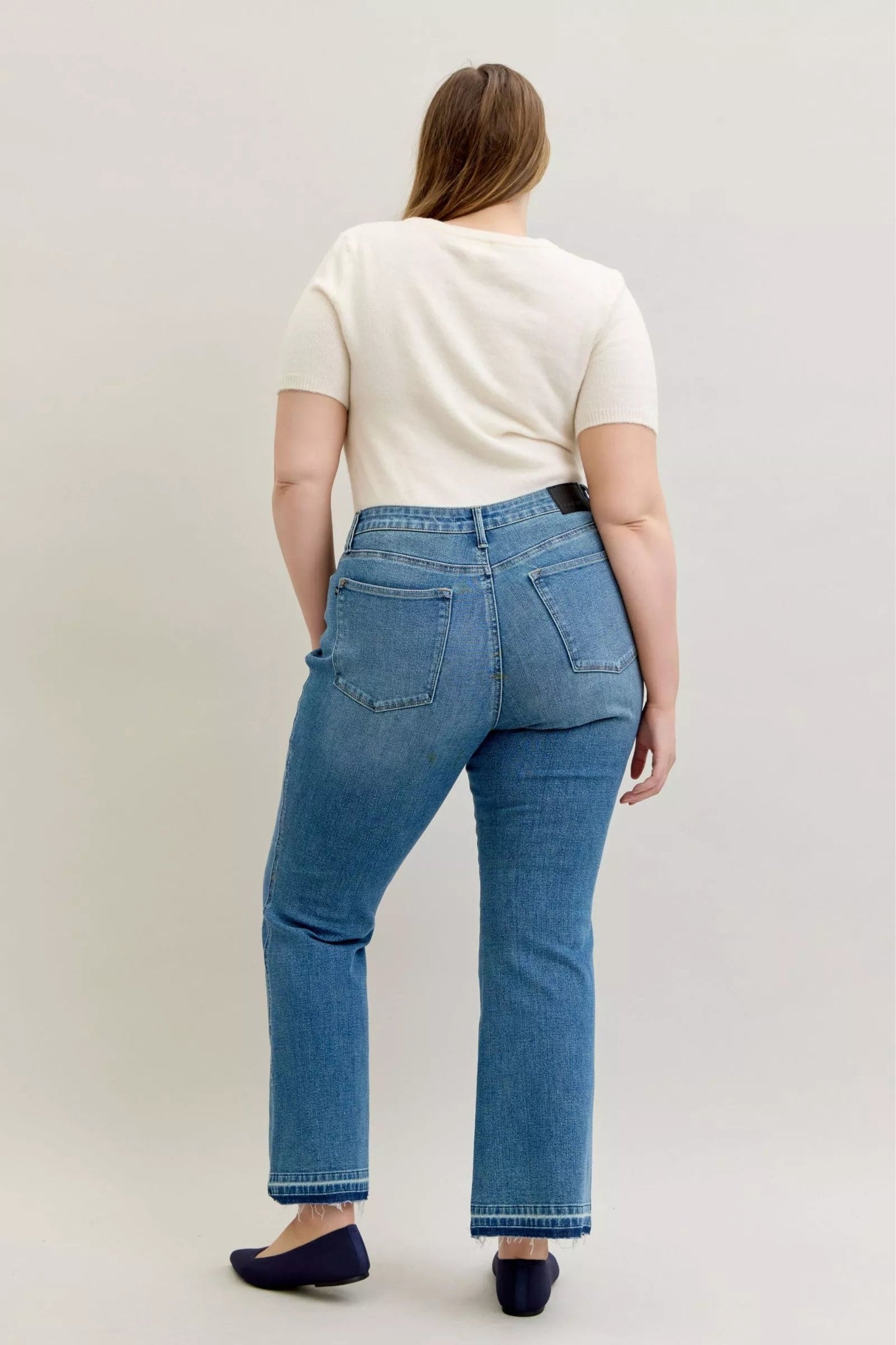 Judy Blue Full Size Mid Rise Slim Bootcut Tummy Control Release Hem Jeans Plus Size - Blu Lotus Boutique