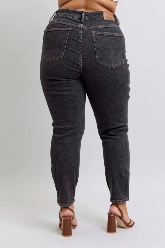 Judy Blue Full Size Mid Rise Tummy Control Slim Jeans Plus Size - Blu Lotus Boutique