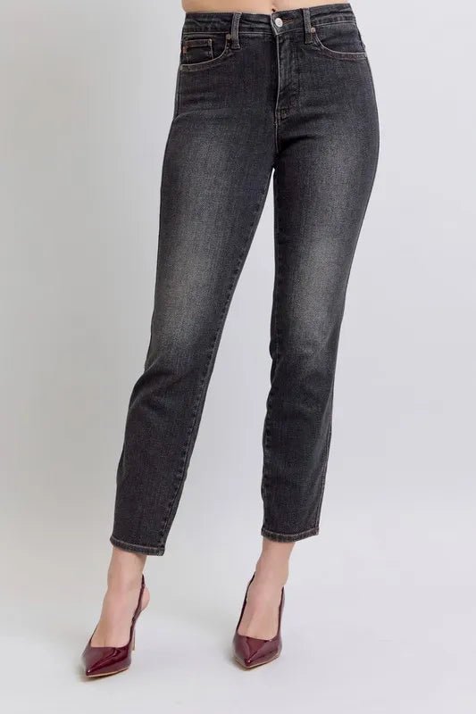 Judy Blue Full Size Mid Rise Tummy Control Slim Jeans Plus Size - Blu Lotus Boutique