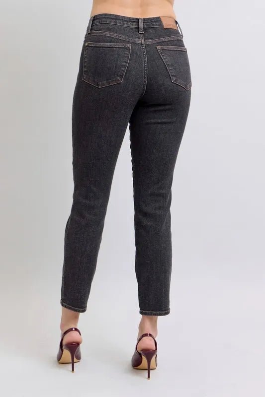 Judy Blue Full Size Mid Rise Tummy Control Slim Jeans Plus Size - Blu Lotus Boutique