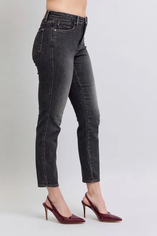 Judy Blue Full Size Mid Rise Tummy Control Slim Jeans Plus Size - Blu Lotus Boutique