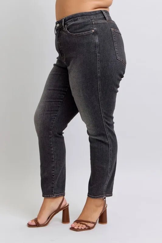 Judy Blue Full Size Mid Rise Tummy Control Slim Jeans Plus Size - Blu Lotus Boutique