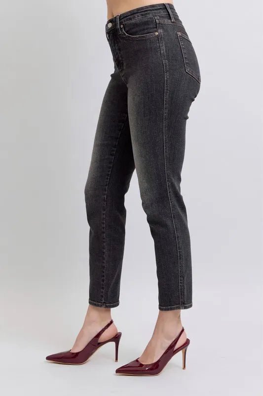 Judy Blue Full Size Mid Rise Tummy Control Slim Jeans Plus Size - Blu Lotus Boutique