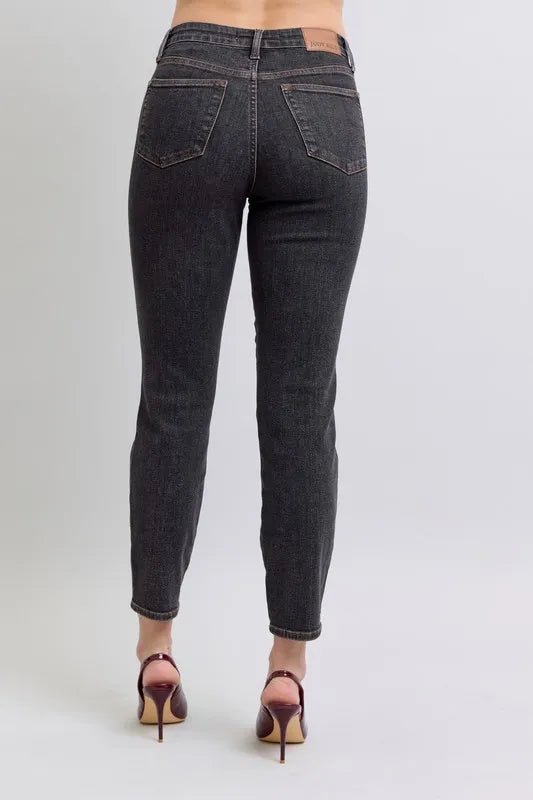 Judy Blue Full Size Mid Rise Tummy Control Slim Jeans Plus Size - Blu Lotus Boutique