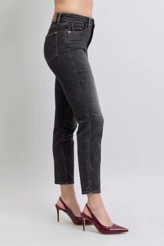 Judy Blue Full Size Mid Rise Tummy Control Slim Jeans Plus Size - Blu Lotus Boutique