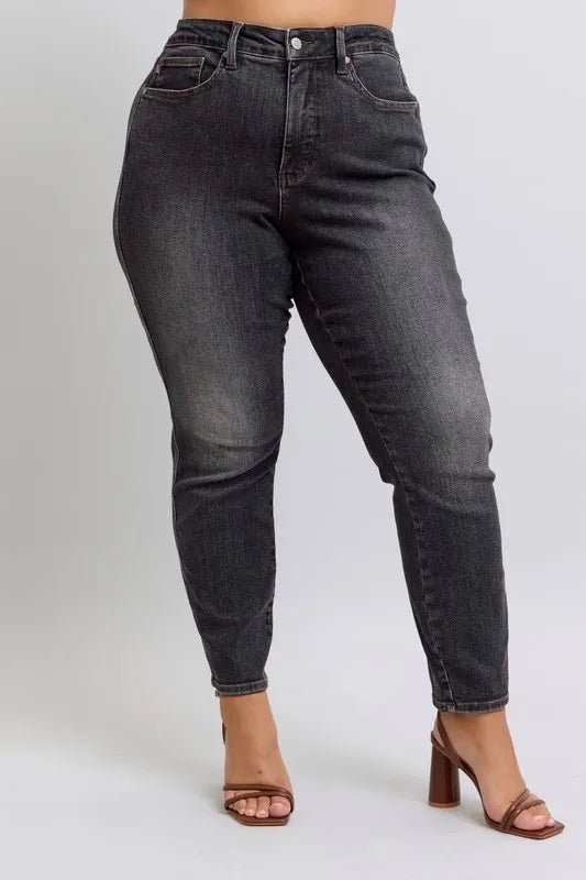 Judy Blue Full Size Mid Rise Tummy Control Slim Jeans Plus Size - Blu Lotus Boutique