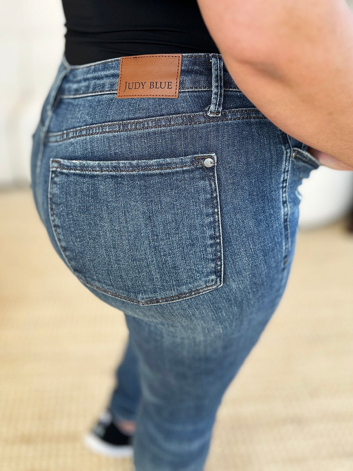 Judy Blue Full Size Mid Waist Distressed Slim Jeans - Blu Lotus Boutique