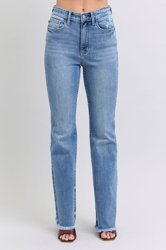 Judy Blue Full Size Raw Hem High Rise Bootcut Jeans - Blu Lotus Boutique