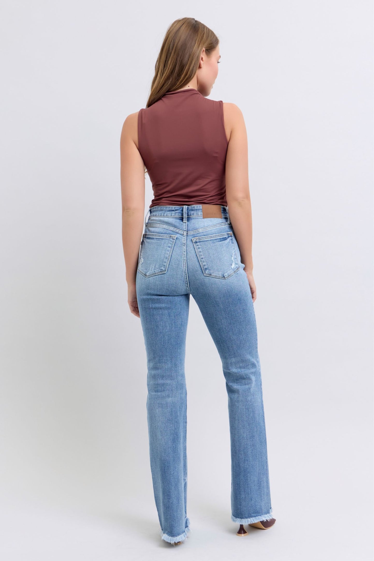 Judy Blue Full Size Raw Hem High Rise Bootcut Jeans - Blu Lotus Boutique