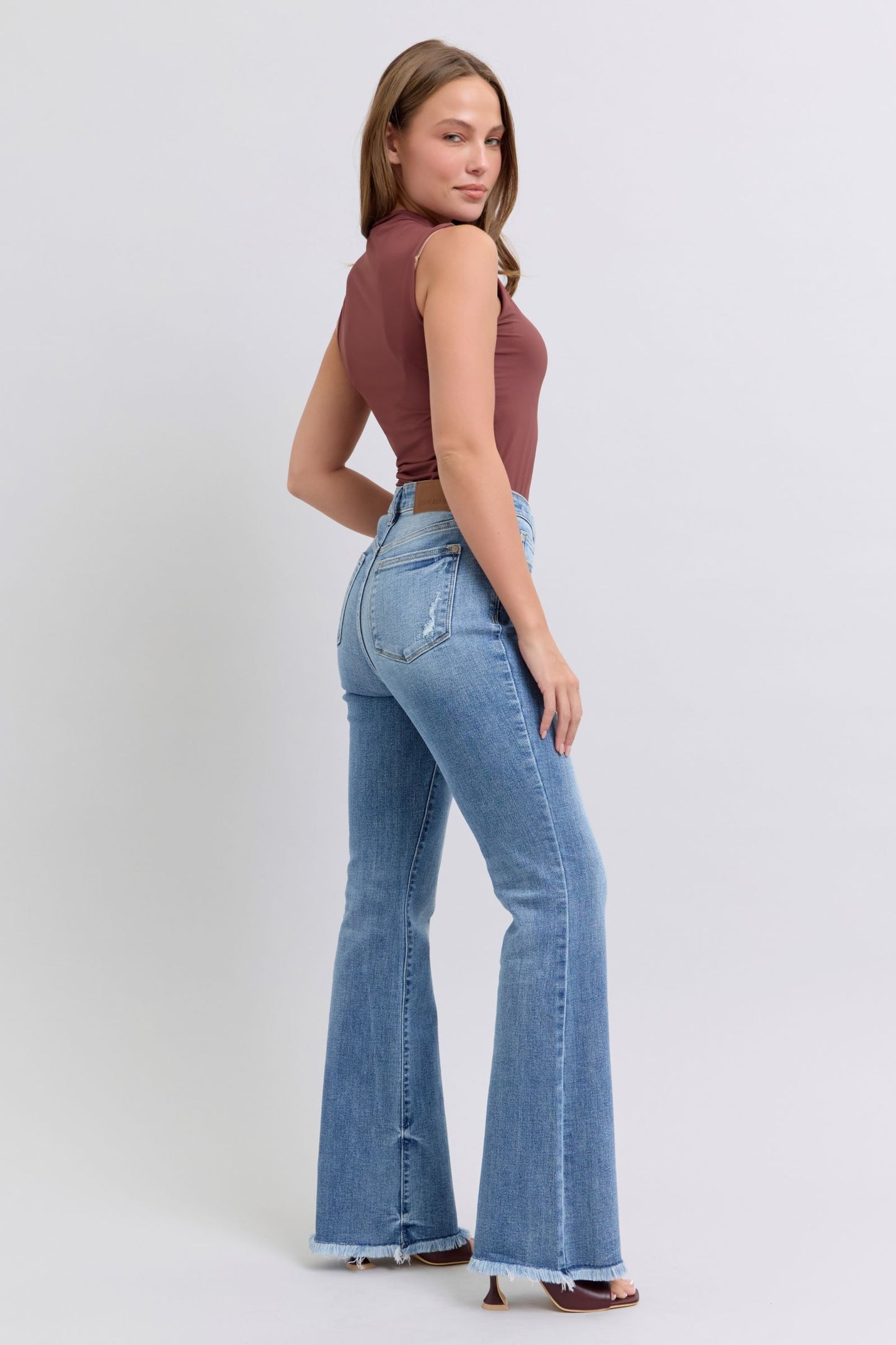 Judy Blue Full Size Raw Hem High Rise Bootcut Jeans - Blu Lotus Boutique