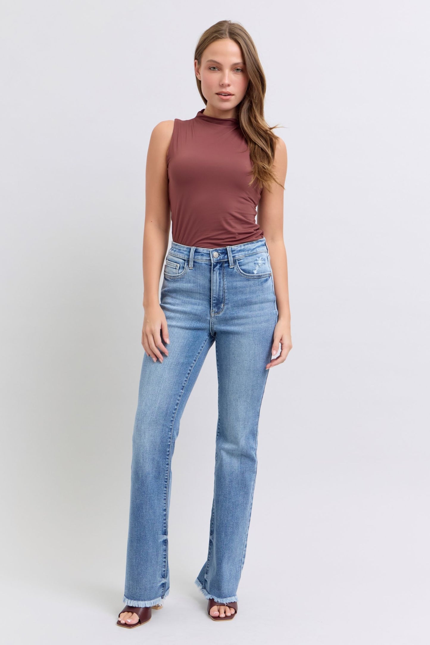 Judy Blue Full Size Raw Hem High Rise Bootcut Jeans - Blu Lotus Boutique