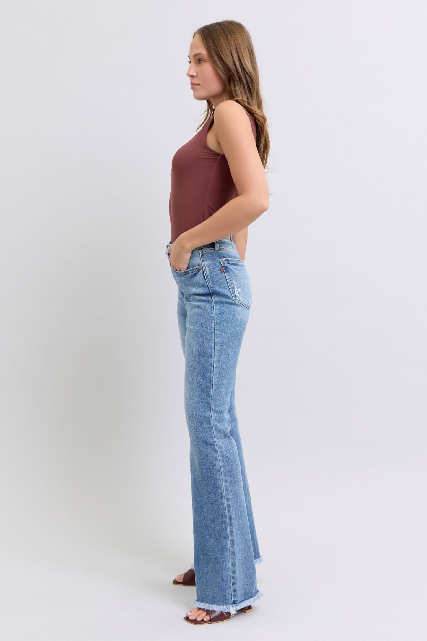Judy Blue Full Size Raw Hem High Rise Bootcut Jeans - Blu Lotus Boutique