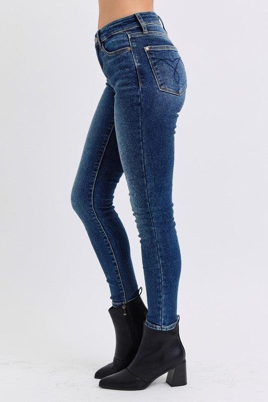 Judy Blue Full Size Run Mid - Rise Waist Skinny Jeans with Thermal Lining - Blu Lotus Boutique