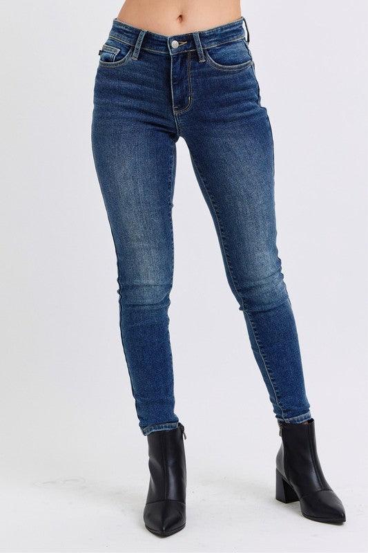 Judy Blue Full Size Run Mid - Rise Waist Skinny Jeans with Thermal Lining - Blu Lotus Boutique