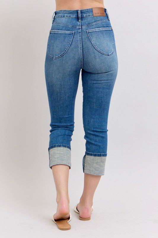 Judy Blue Full Size Skinny Cuff Capris Jeans with Pockets Plus Size - Blu Lotus Boutique