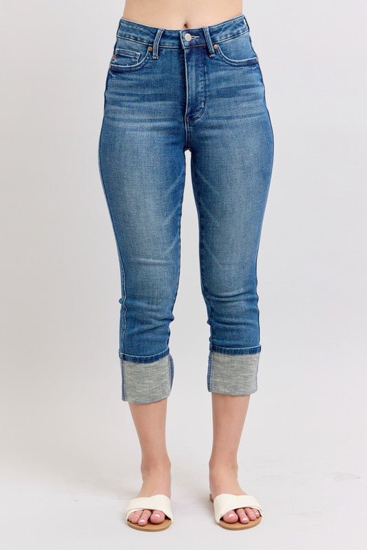 Judy Blue Full Size Skinny Cuff Capris Jeans with Pockets Plus Size - Blu Lotus Boutique