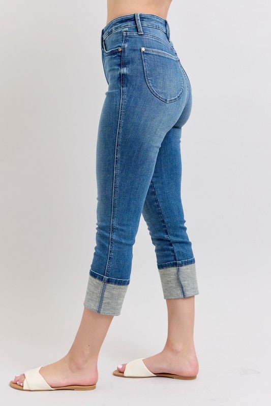 Judy Blue Full Size Skinny Cuff Capris Jeans with Pockets Plus Size - Blu Lotus Boutique