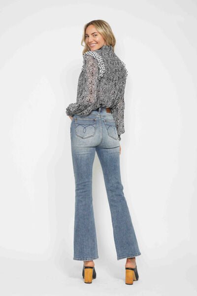 Judy Blue Full Size Tummy Control Back Embroidered Pocketed Bootcut Jeans Plus Size - Blu Lotus Boutique