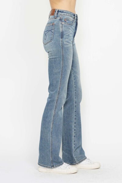 Judy Blue Full Size Tummy Control Back Embroidered Pocketed Bootcut Jeans Plus Size - Blu Lotus Boutique