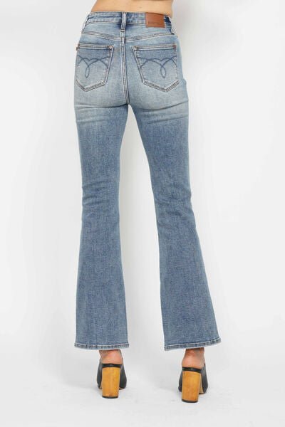 Judy Blue Full Size Tummy Control Back Embroidered Pocketed Bootcut Jeans Plus Size - Blu Lotus Boutique
