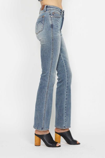 Judy Blue Full Size Tummy Control Back Embroidered Pocketed Bootcut Jeans Plus Size - Blu Lotus Boutique