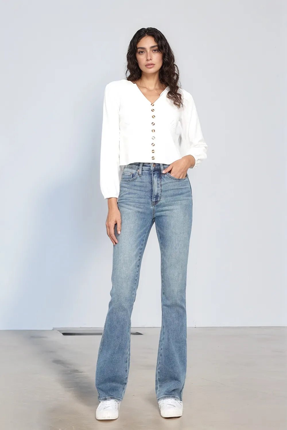 Judy Blue Full Size Tummy Control Back Embroidered Pocketed Bootcut Jeans Plus Size - Blu Lotus Boutique