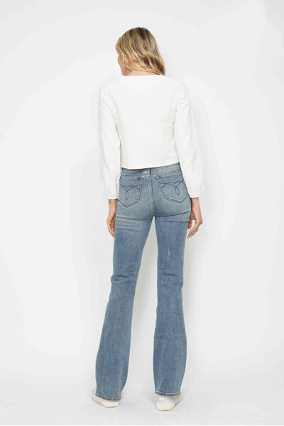 Judy Blue Full Size Tummy Control Back Embroidered Pocketed Bootcut Jeans Plus Size - Blu Lotus Boutique