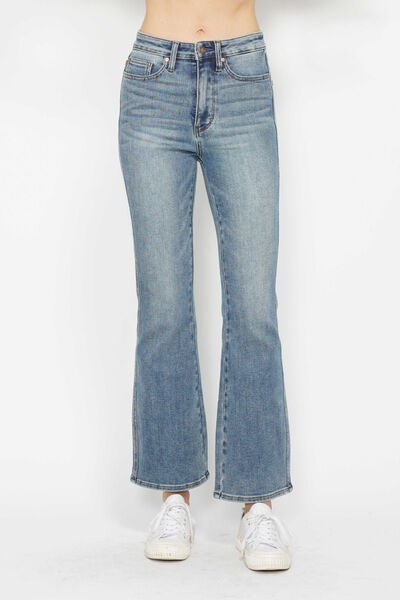 Judy Blue Full Size Tummy Control Back Embroidered Pocketed Bootcut Jeans Plus Size - Blu Lotus Boutique