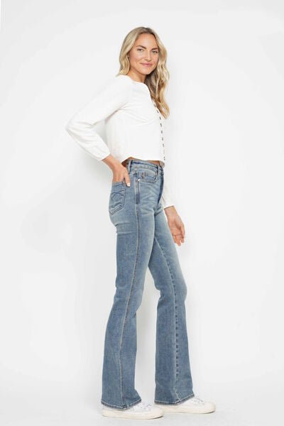 Judy Blue Full Size Tummy Control Back Embroidered Pocketed Bootcut Jeans Plus Size - Blu Lotus Boutique
