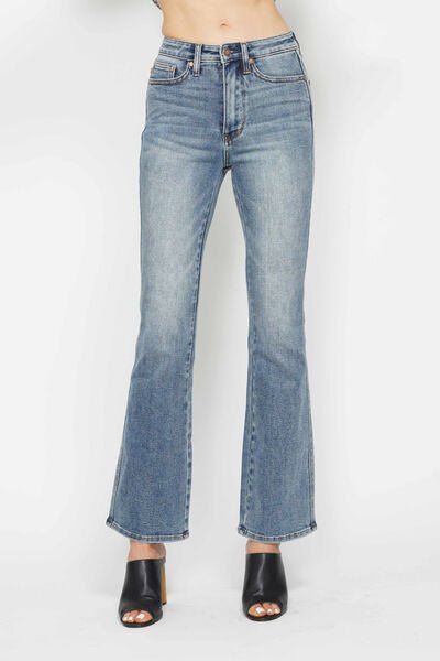 Judy Blue Full Size Tummy Control Back Embroidered Pocketed Bootcut Jeans Plus Size - Blu Lotus Boutique