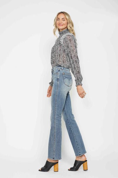 Judy Blue Full Size Tummy Control Back Embroidered Pocketed Bootcut Jeans Plus Size - Blu Lotus Boutique