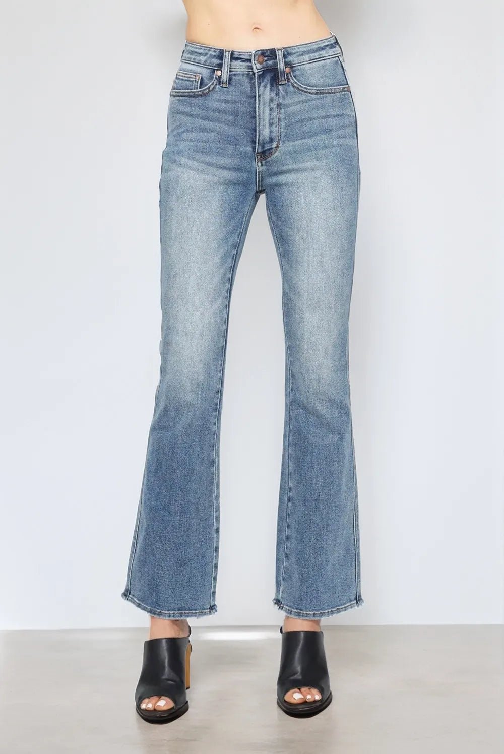 Judy Blue Full Size Tummy Control Back Embroidered Pocketed Bootcut Jeans Plus Size - Blu Lotus Boutique