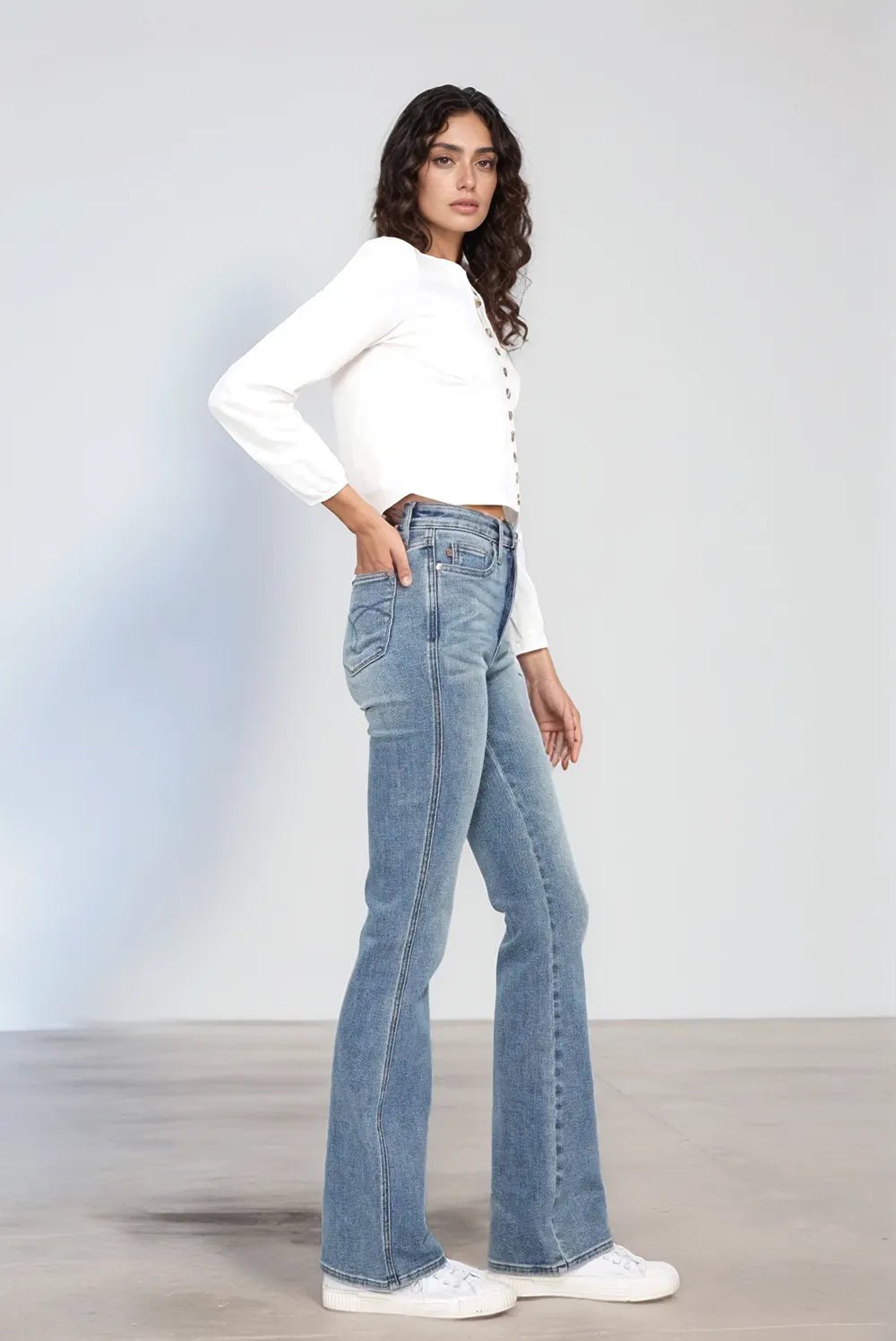Judy Blue Full Size Tummy Control Back Embroidered Pocketed Bootcut Jeans Plus Size - Blu Lotus Boutique