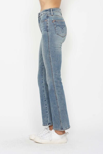 Judy Blue Full Size Tummy Control Back Embroidered Pocketed Bootcut Jeans Plus Size - Blu Lotus Boutique