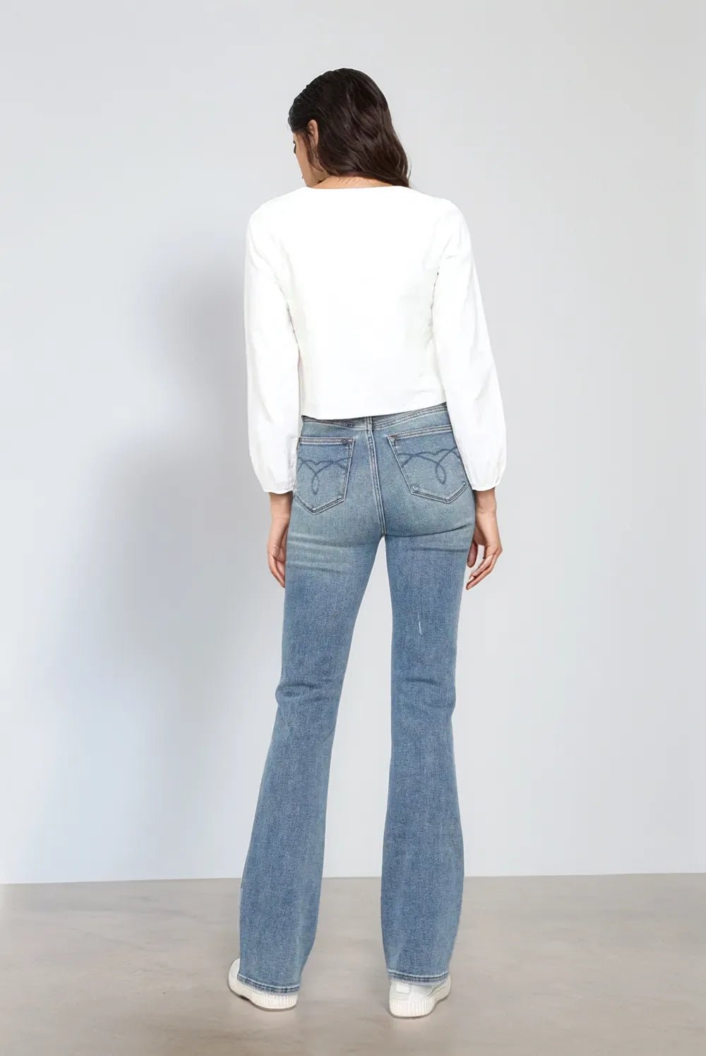 Judy Blue Full Size Tummy Control Back Embroidered Pocketed Bootcut Jeans Plus Size - Blu Lotus Boutique