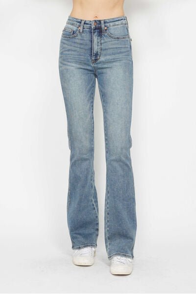 Judy Blue Full Size Tummy Control Back Embroidered Pocketed Bootcut Jeans Plus Size - Blu Lotus Boutique
