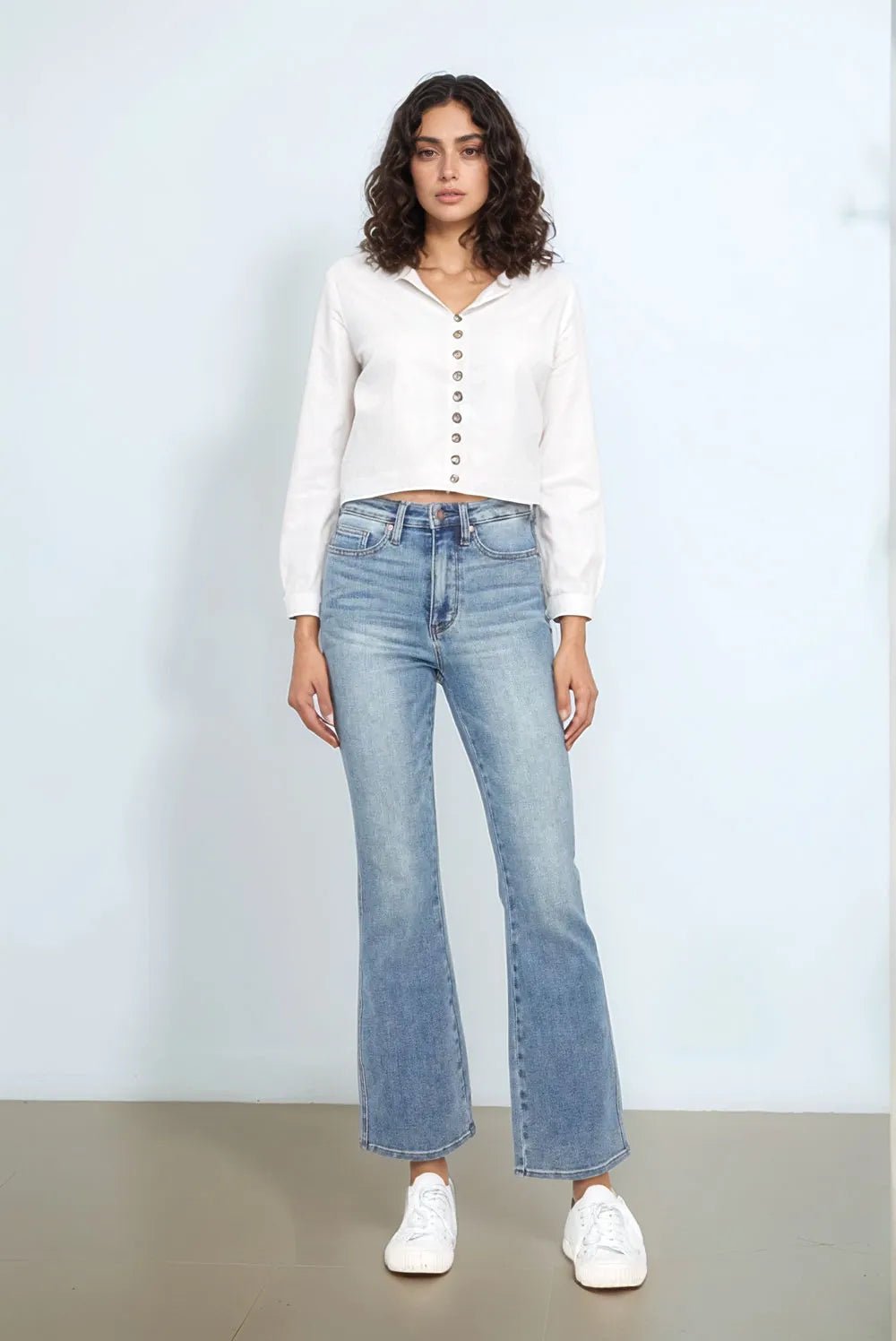 Judy Blue Full Size Tummy Control Back Embroidered Pocketed Bootcut Jeans Plus Size - Blu Lotus Boutique
