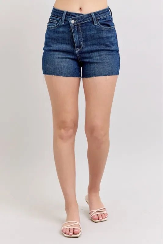 Judy Blue High Waist Criss - Cross Waistband Denim Shorts - Blu Lotus Boutique