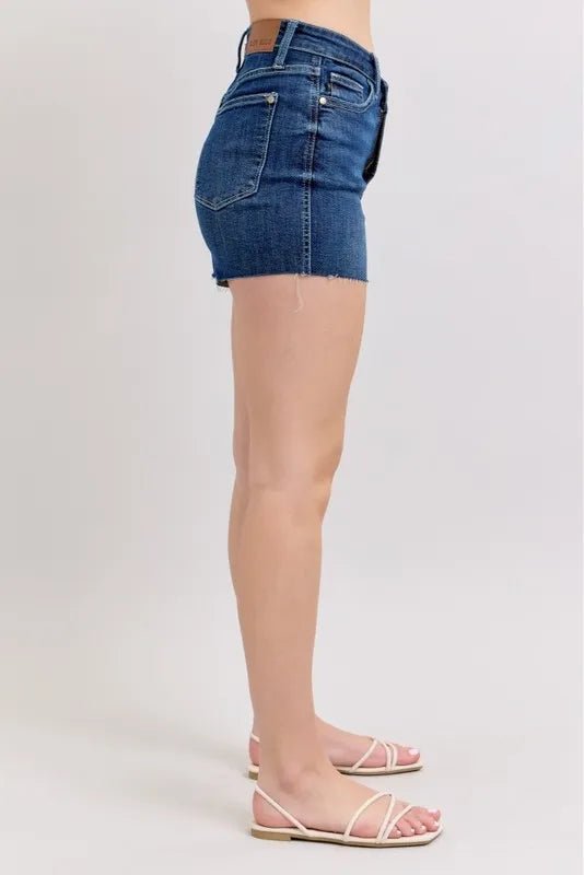 Judy Blue High Waist Criss - Cross Waistband Denim Shorts - Blu Lotus Boutique
