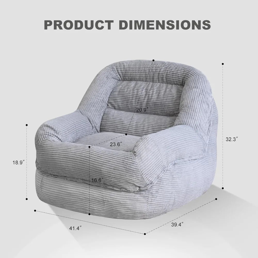 Jumbo Corduroy Bean Bag Chair with Armrests - Plush Seating for Adults, Ideal for Relaxing - Blu Lotus Boutique