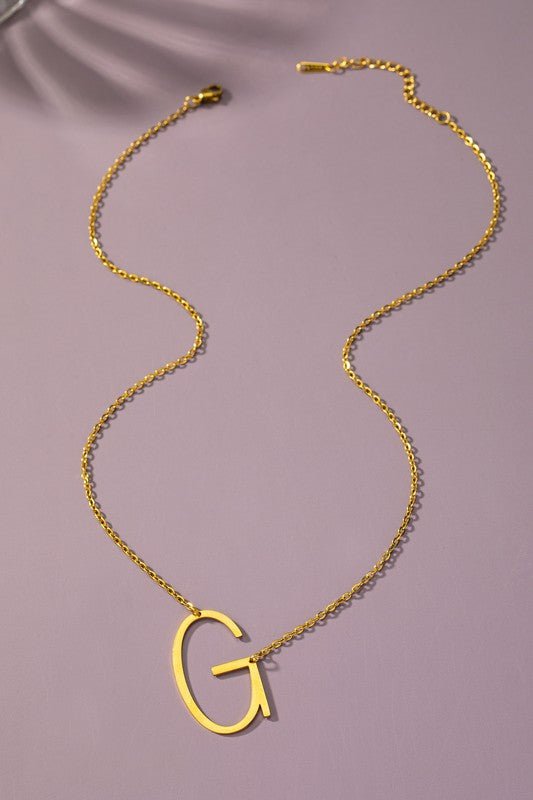 Large stainless steel initial pendant necklace - Blu Lotus Boutique