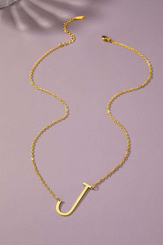 Large stainless steel initial pendant necklace - Blu Lotus Boutique