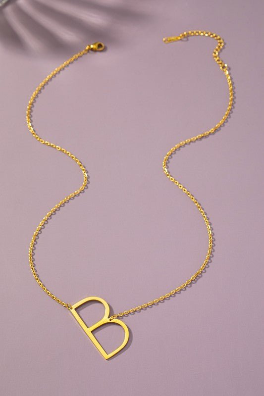 Large stainless steel initial pendant necklace - Blu Lotus Boutique