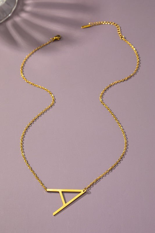 Large stainless steel initial pendant necklace - Blu Lotus Boutique