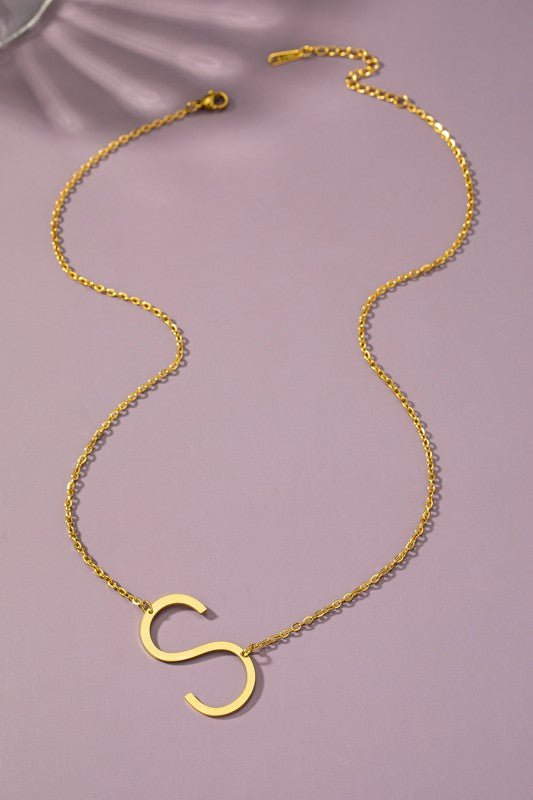 Large stainless steel initial pendant necklace - Blu Lotus Boutique