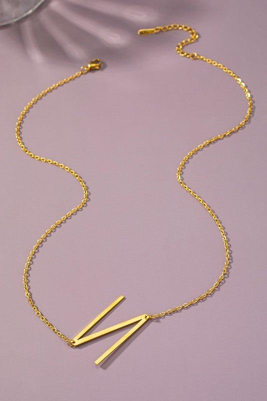 Large stainless steel initial pendant necklace - Blu Lotus Boutique