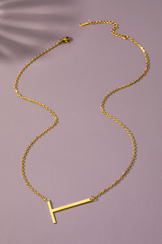 Large stainless steel initial pendant necklace - Blu Lotus Boutique