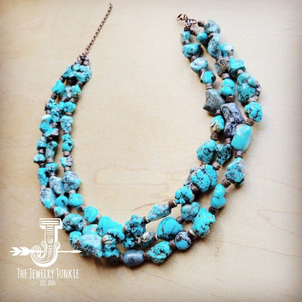 Large Triple Strand Blue Turq&Wood Collar Necklace - Blu Lotus Boutique