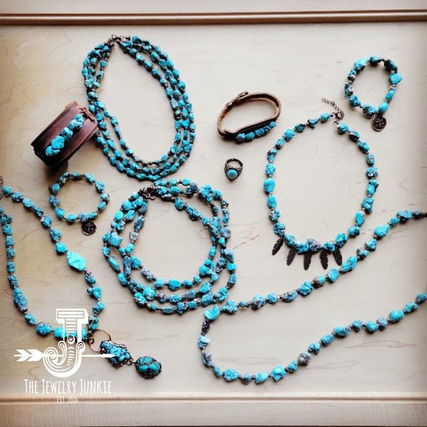 Large Triple Strand Blue Turq&Wood Collar Necklace - Blu Lotus Boutique