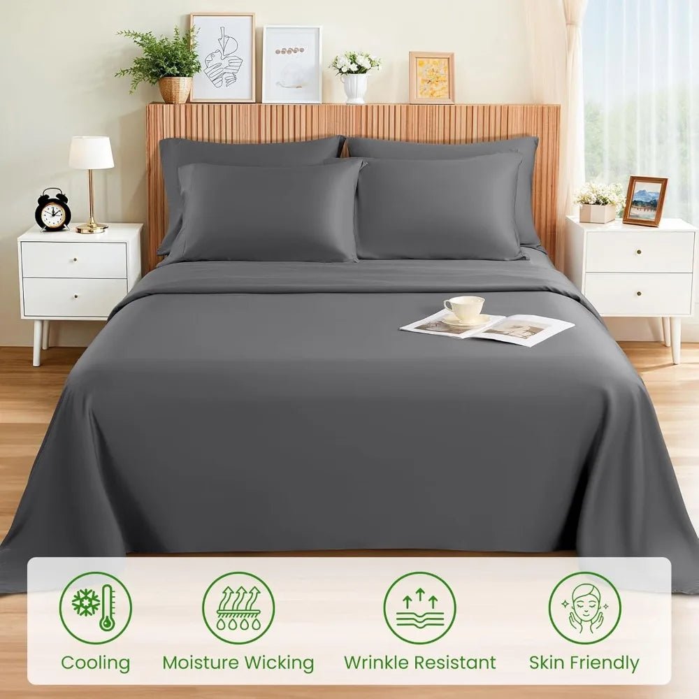 LBRO2M Cooling Bed Sheet 100% Viscose Derived from Bamboo Sheet Set Queen Size 6 Piece,16 Deep Pocket, 1800 TC Sheet Super Soft - Blu Lotus Boutique